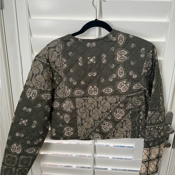 H&M Quilted Cotton Jacket Bandana Print khaki Green/paiseley pattern in size XS - Picture 5 of 5